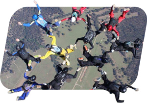 Skydivers flying in a belly formation