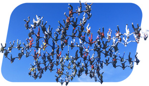 Skydivers in a big way formation