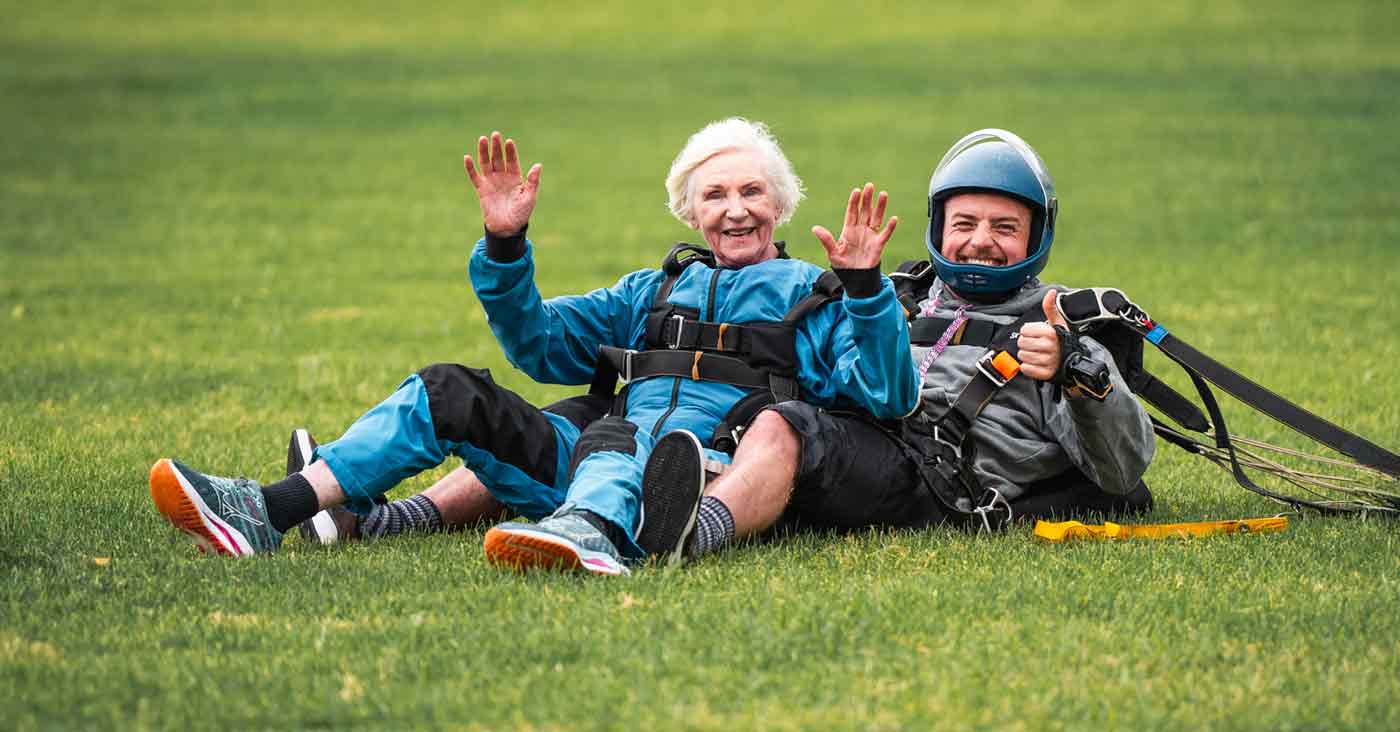 Old woman skydiving