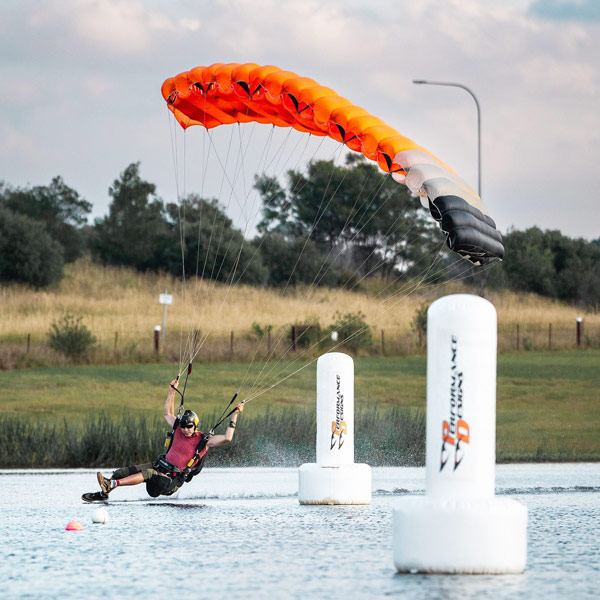 skydiver swooping the pond in sydney