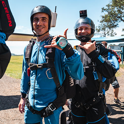 Skydiving student and coach boarding the plane in Sydney Australia