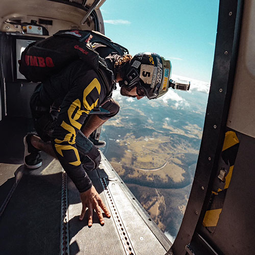 Licensed skydiver about to jump out of plane in Australia