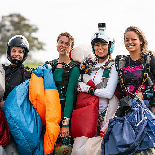 Group of female fun jumpers skydiving in Australia