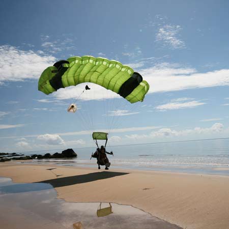 skydiving parachute landing on Cairns beach
