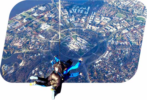 Tandem skydiving pair freefalling over Canberra