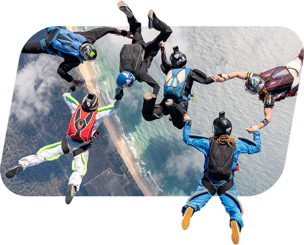 Licensed skydivers in freefall formation over Moruya