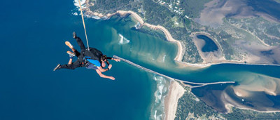 tandem skydiving over Moruya river