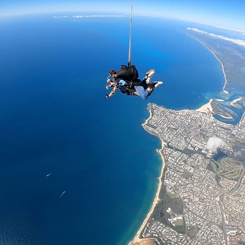 tandem pair skydiving over the Sunshine Coast