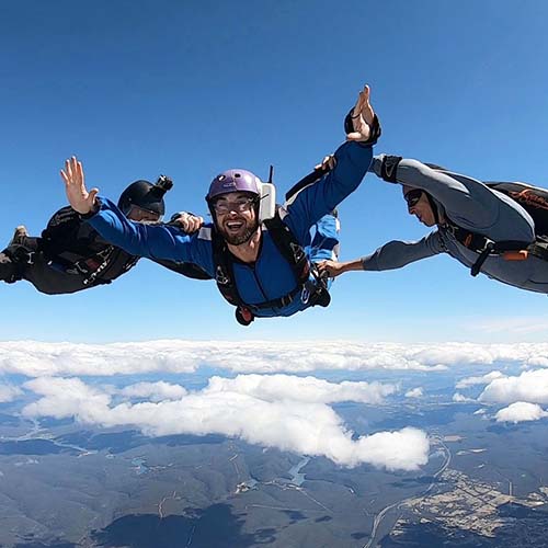 student in freefall during skydive AFF Stage 1