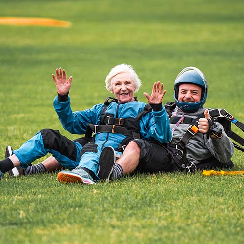 90 year old customer skydiving in Sydney
