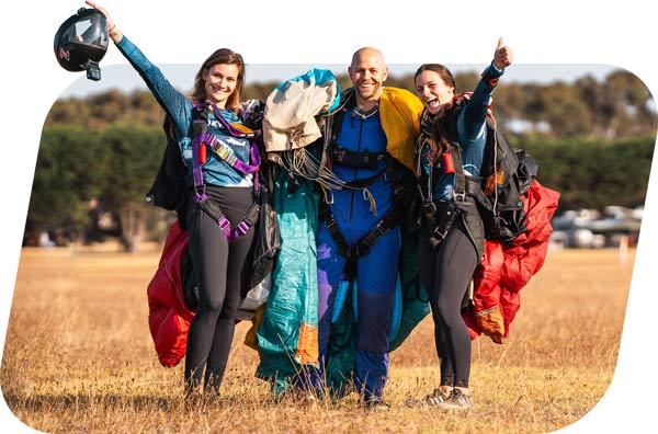 AFF Skydiving student and instructors posing for photo near Great Ocean Road Torquay Melbourne