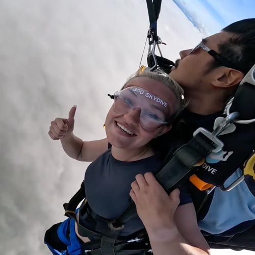 Skydiving passenger under canopy over Townsville