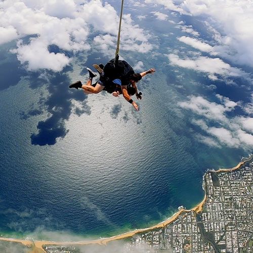 tandem pair skydiving over the Sunshine Coast